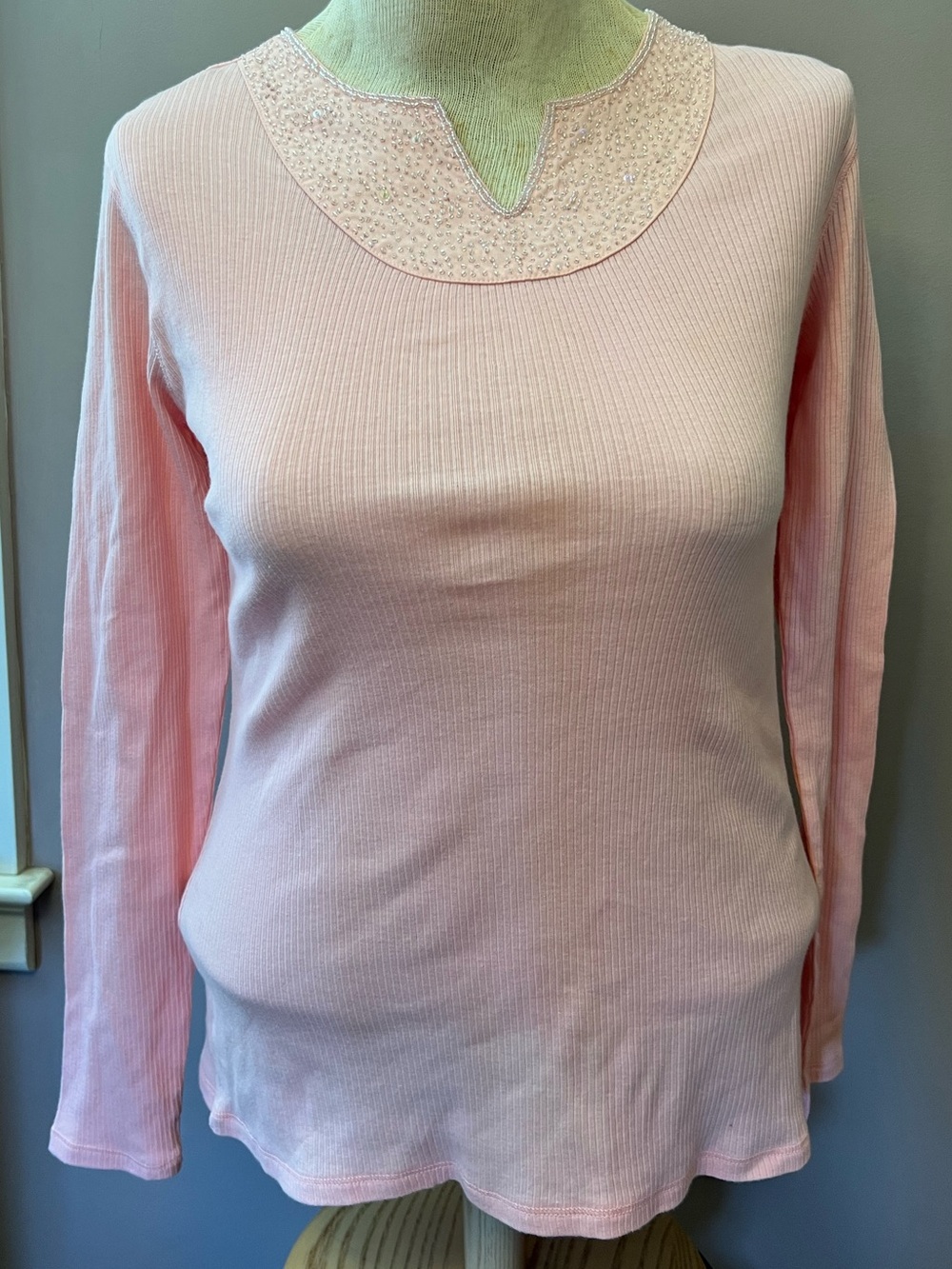 Y2K Limited Too Baby Pink Beaded Collar V-Neck Long Sleeve M/L